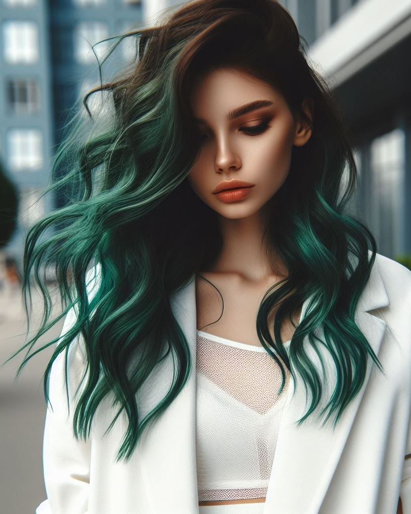 Midnight Mystery: Opt for a deep, almost black shade of green hair for a touch of gothic charm and captivating mystery.