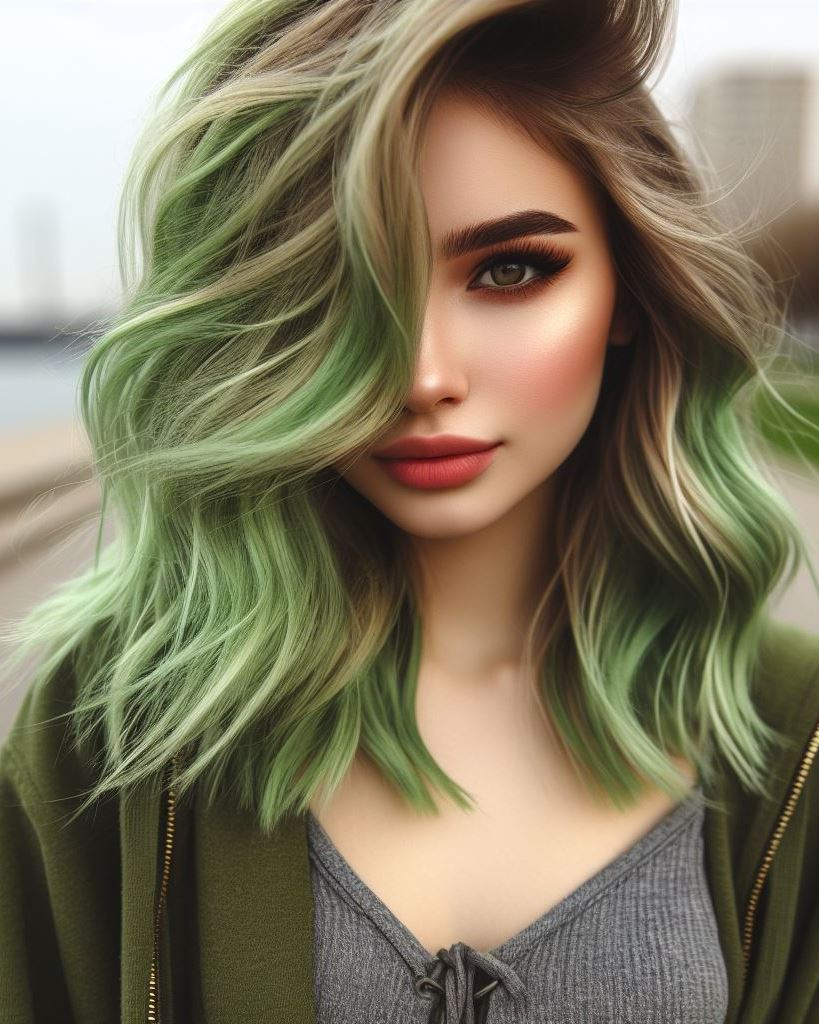 Limelight with a Twist: Add depth and dimension to neon green hair with darker green roots or highlights. This creates a captivating ombre effect.