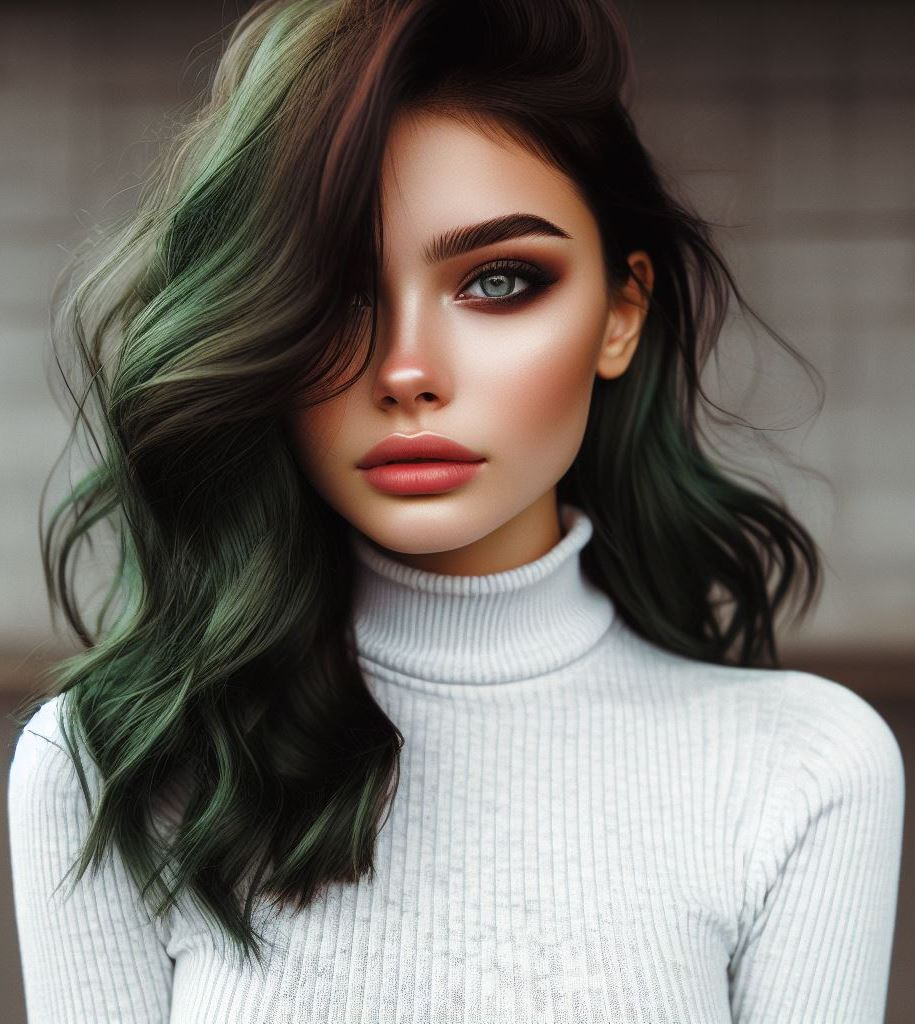 Rainbow Reflections: Add a playful touch to green hair with rainbow highlights or streaks. This vibrant look is perfect for those who want to express their individuality in a fun and colorful way.