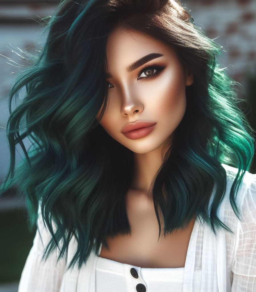Emerald Dream: Unleash your inner mermaid with this captivating emerald green hair color. Perfect for cooler skin tones and those seeking a touch of regal elegance.