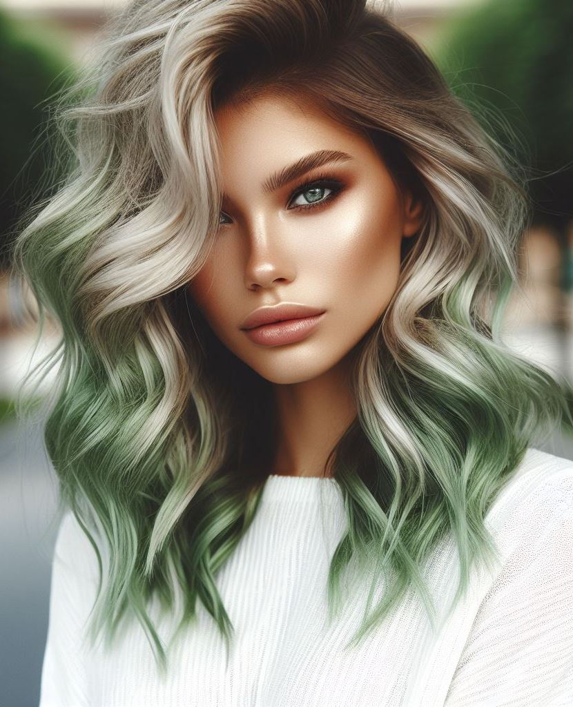 Tropical Paradise: Channel the lush greenery of a tropical island with a vibrant lime green hair color infused with subtle yellow and blue highlights. Ideal for those who want a playful and summery look.