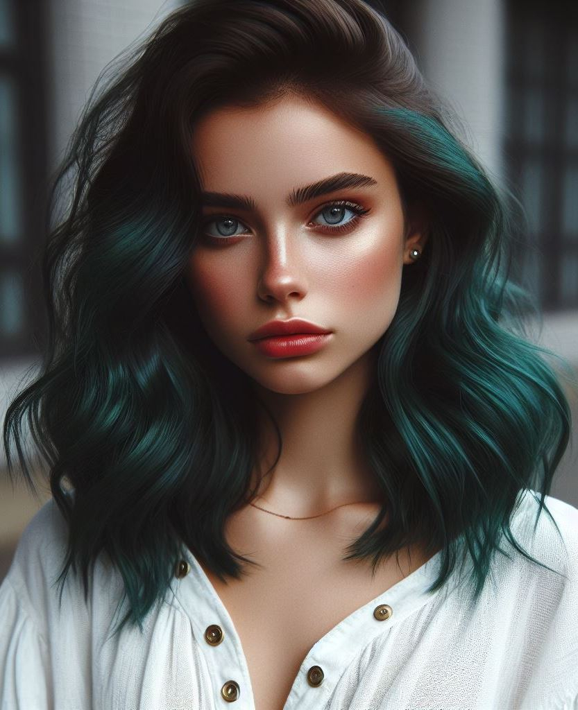 Mermaid Scales: Create a mesmerizing look with a green hair color that features shimmering green and blue highlights that resemble mermaid scales. Perfect for those who love the mythical creature aesthetic.