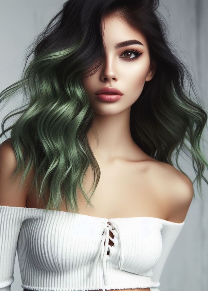 Mystic Meadow: Embrace the magic of the forest with a blend of deep green and mossy green hair color. This textured blend creates a natural, yet otherworldly look.