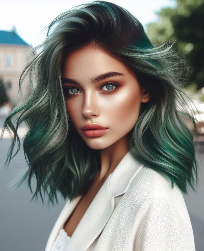 Olive Oasis: Flatter your warm skin tones with a touch of olive green hair, adding depth and dimension to your locks.