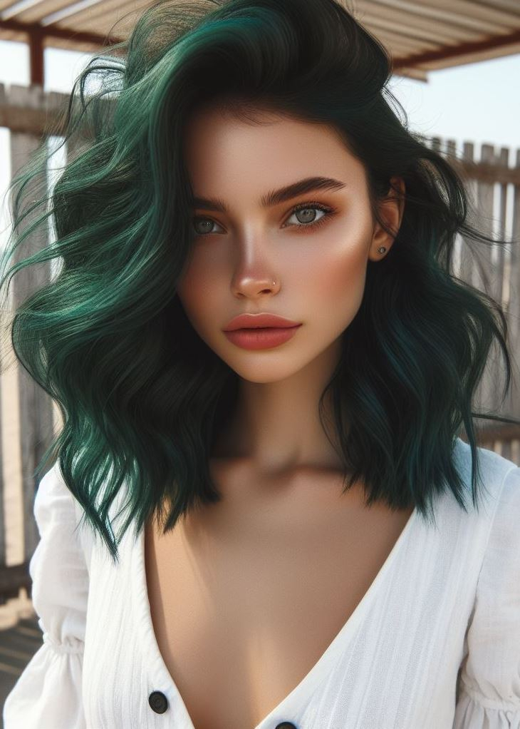Forest Glow: Create a dimensional and captivating hairstyle with a blend of deep forest green and vibrant lime green highlights. This combination adds depth and a playful touch.