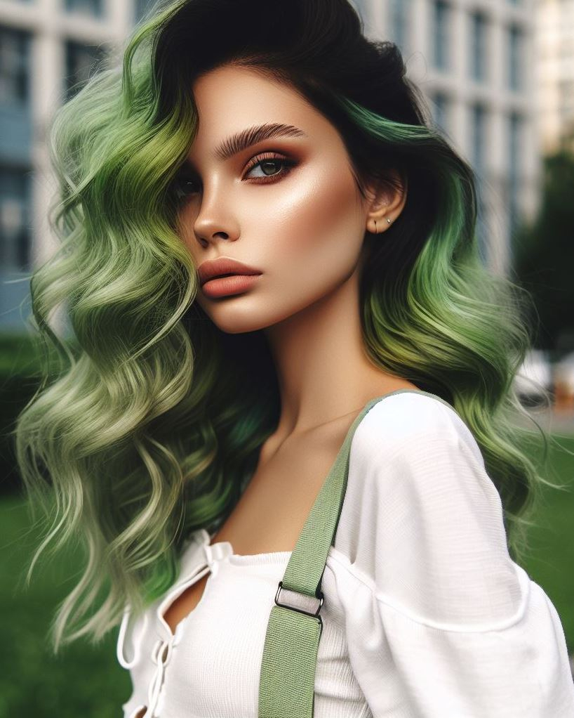 Green Galaxy: Embrace the cosmos with a mesmerizing black hair color infused with vibrant green streaks and subtle blue highlights. This multi-dimensional hairstyle creates a truly out-of-this-world look.