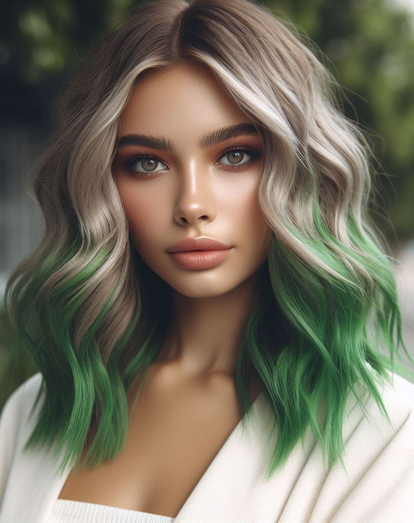 Silver Siren: Combine ethereal beauty with a touch of green by adding subtle lime green highlights to silver or platinum blonde hair. This creates a captivating and otherworldly look.