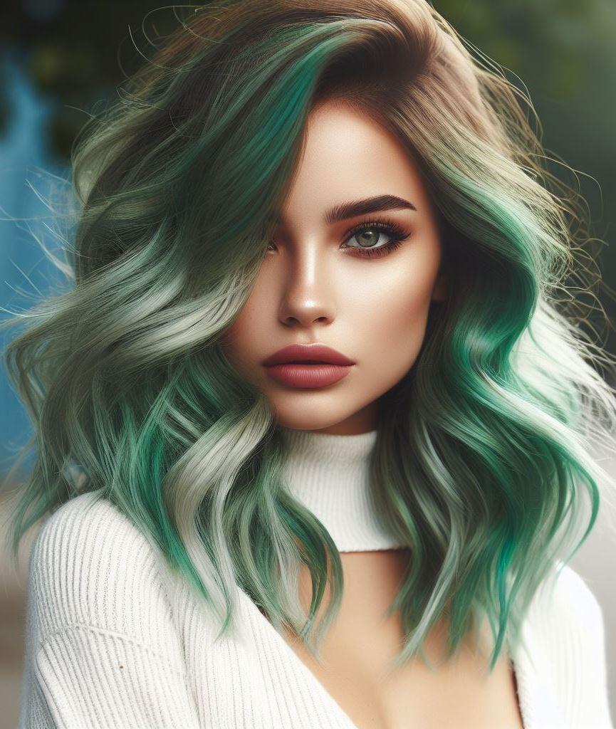 Acid Wash Dreams: Reimagine the classic 80s trend with a modern twist! Opt for a vibrant acid wash green hair color featuring a blend of neon and pastel green tones. This playful and eye-catching style is perfect for those who love to embrace bold statements.