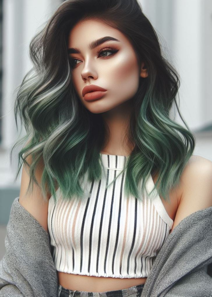 Moss Agate Mystery: Channel the earthy elegance of a moss agate gemstone with a blend of deep emerald green and subtle gray highlights. This sophisticated combination adds depth and dimension, creating a mysterious and captivating hair color with a touch of natural beauty.