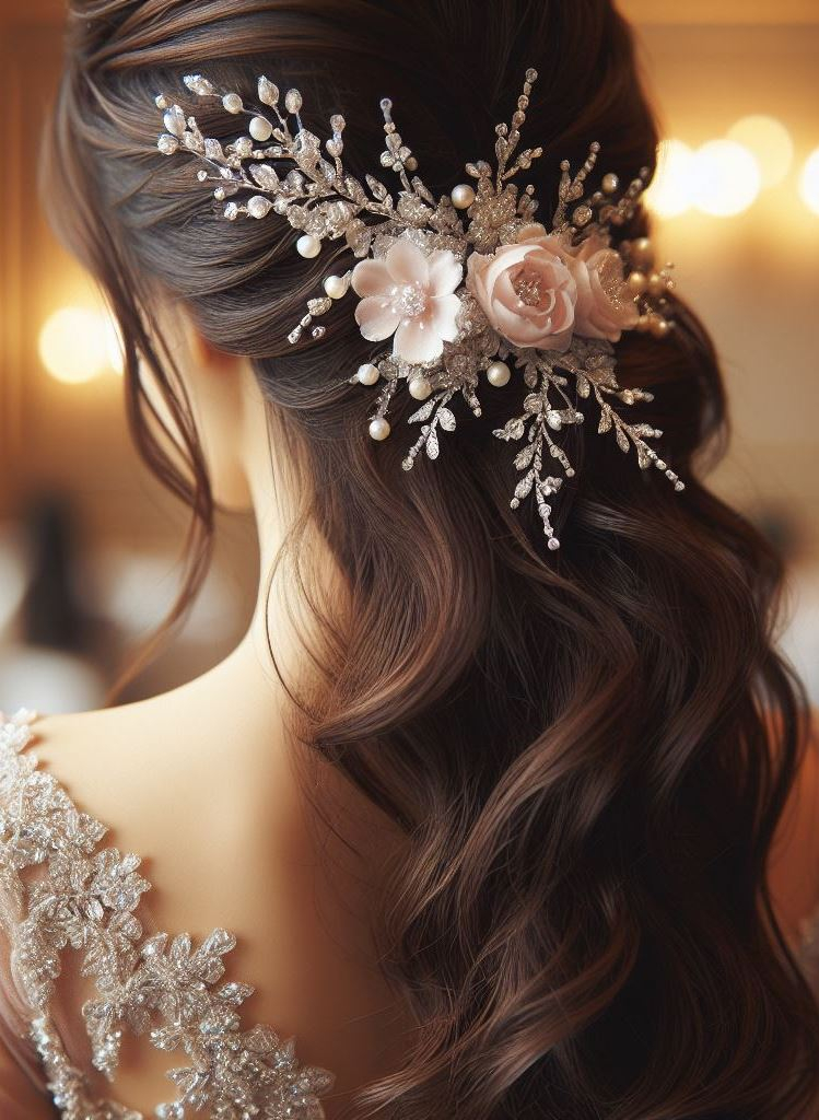 Bridal Hairstyle Accessories: Enhancing Your Wedding Hair | Pocoko A cascade of beauty, your hair is a waterfall of wonder on your wedding day. Let it flow with the promise of tomorrow.