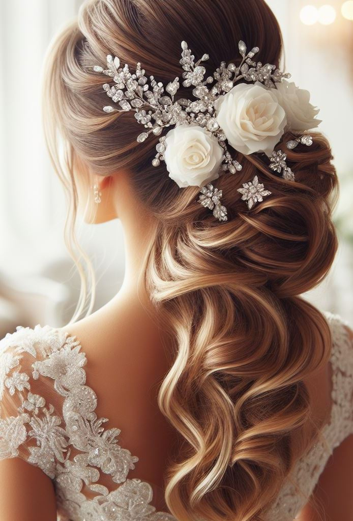 Bridal Hairstyle Accessories: Enhancing Your Wedding Hair | Pocoko A cascade of beauty, your hair is a waterfall of wonder on your wedding day. Let it flow with the promise of tomorrow.
