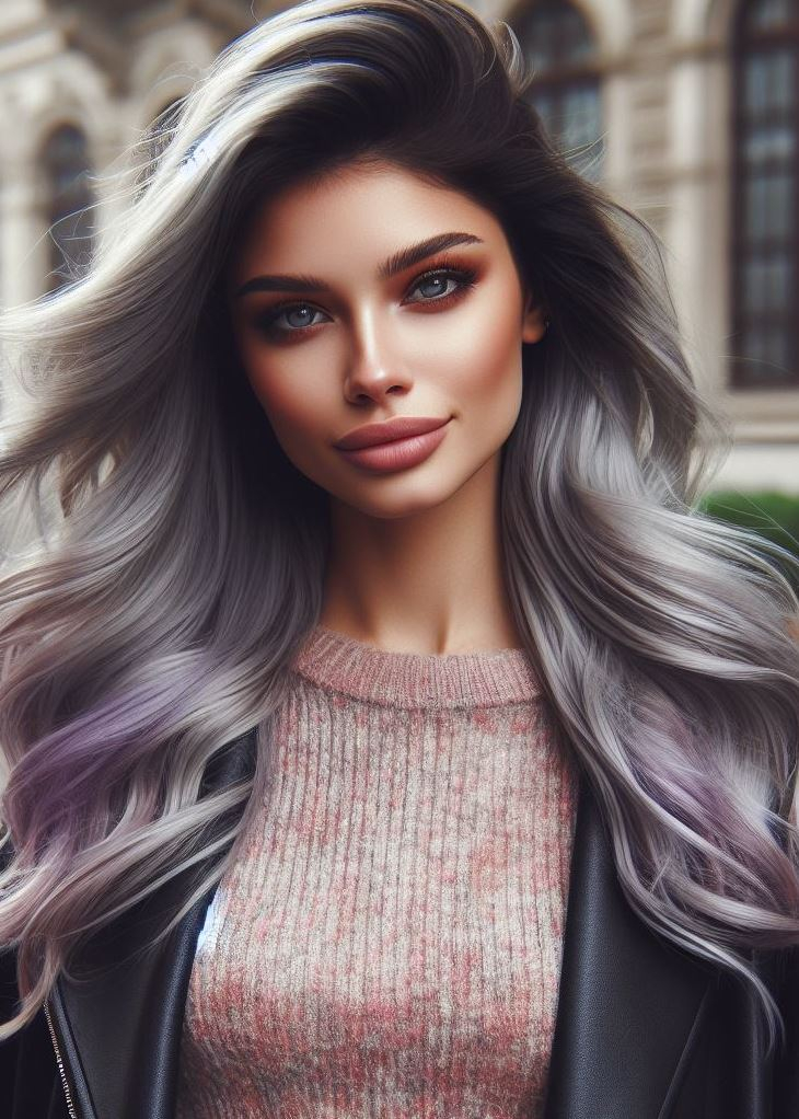 Hair Color Trends: Brassy Brunettes Beware! Cool Tones are Here | Pocoko 🌈 Transition from dark grey roots to dreamy lavender ends – it’s like a sunset for your hair! 🌅