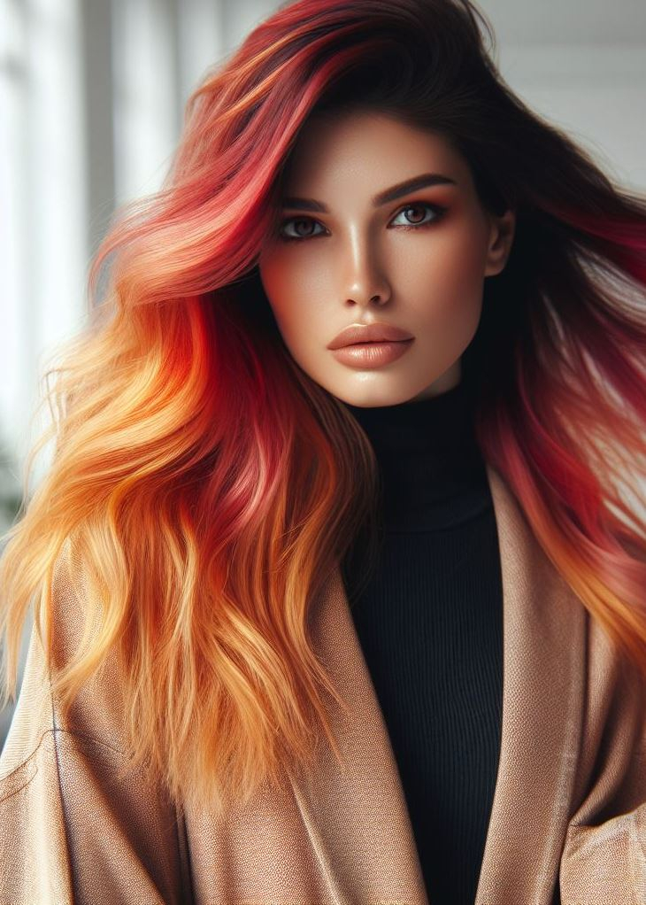 Hair Color Trends: Brassy Brunettes Beware! Cool Tones are Here | Pocoko Saffron Sunset: Spice up your style with this exotic blend. From burnt orange to sun-kissed yellow, it’s a feast for the eyes—a sunset palette you can wear. 🌞🧡