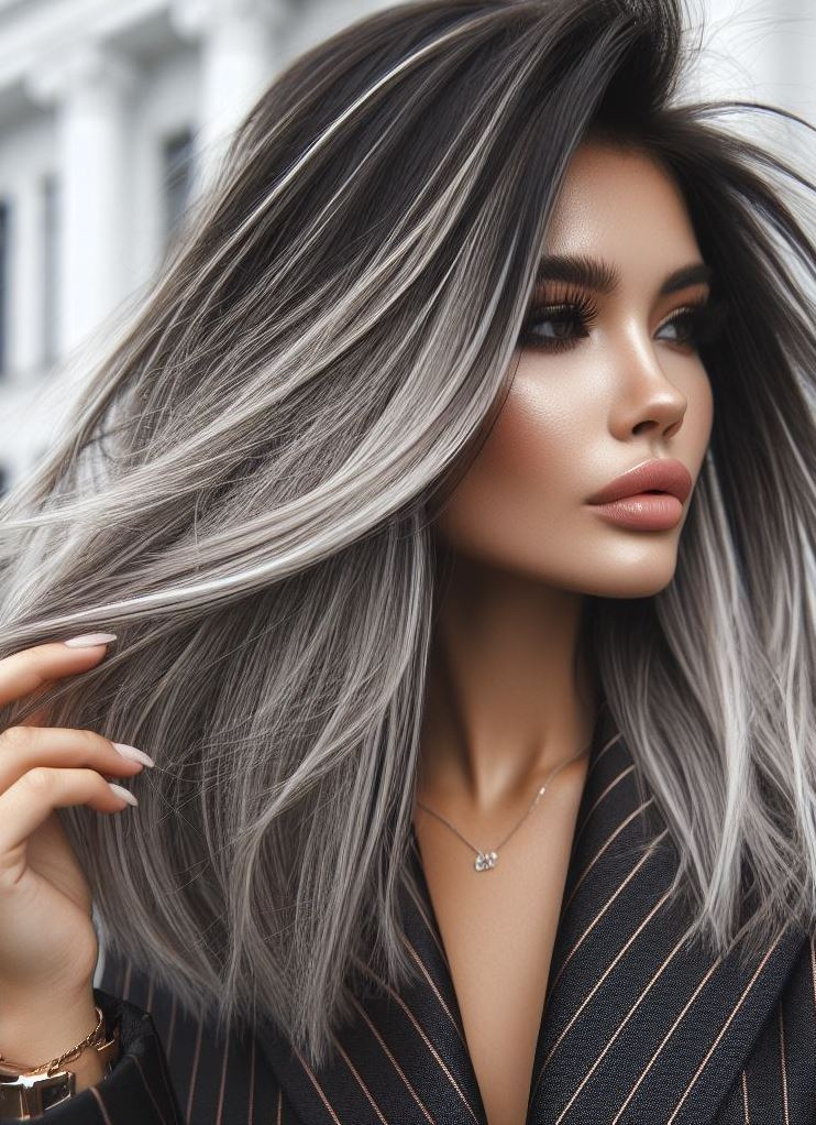 Hair Color Trends: Brassy Brunettes Beware! Cool Tones are Here | Pocoko Icy Elegance: Frosty, yet fierce. Ash gray meets silver in a dance of elegance. It’s like wearing a winter wonderland on your head—minus the cold! ❄️💎
