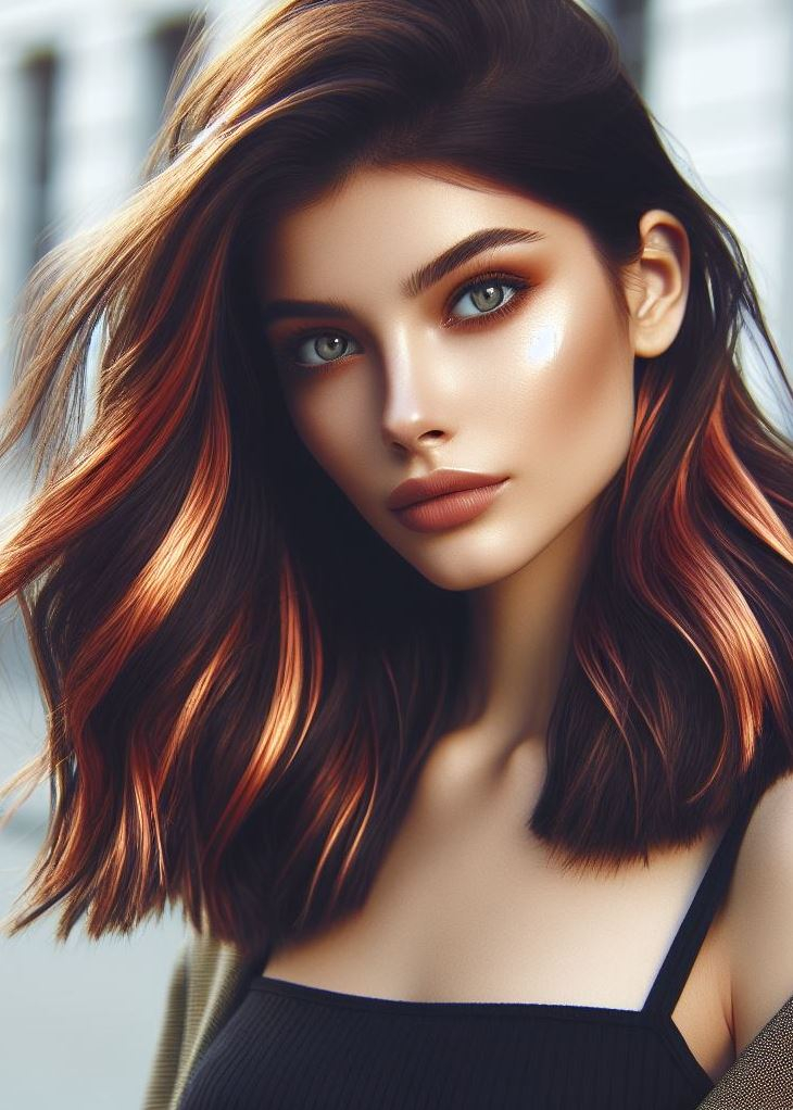 Hair Color Trends: Brassy Brunettes Beware! Cool Tones are Here | Pocoko Copper Comet Trail: Your hair becomes a celestial phenomenon. The bright copper base is streaked with golden comet trails, leaving stardust in your wake.