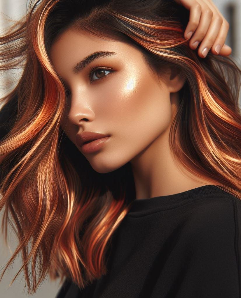 Hair Color Trends: Brassy Brunettes Beware! Cool Tones are Here | Pocoko Copper Cabaret: Ready for a show-stopping performance? This vibrant blend of bright copper and golden highlights is your ticket to hair that steals the spotlight.