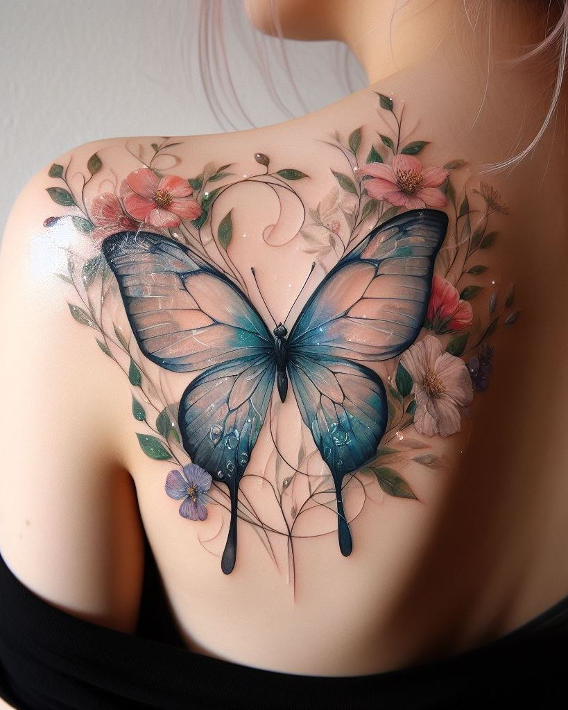 Shoulder and Back Tattoos: Mastering the Art of Placement | Pocoko Let your back take flight with stunning butterfly tattoos. These elegant designs capture the essence of metamorphosis, making your ink as dynamic and beautiful as a butterfly in motion.