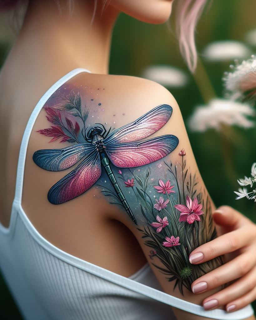 Shoulder and Back Tattoos: Mastering the Art of Placement | Pocoko Capture the magic of transformation with dragonfly inspired shoulder and back tattoos. These ethereal designs flutter with elegance, reminding you to embrace change and soar to new heights.