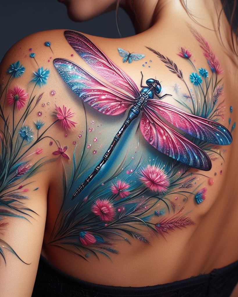Shoulder and Back Tattoos: Mastering the Art of Placement | Pocoko Turn heads with a dragonfly tattoo that dances across your shoulder and back. These captivating creatures embody grace and resilience, making them a perfect fit for your personal canvas.