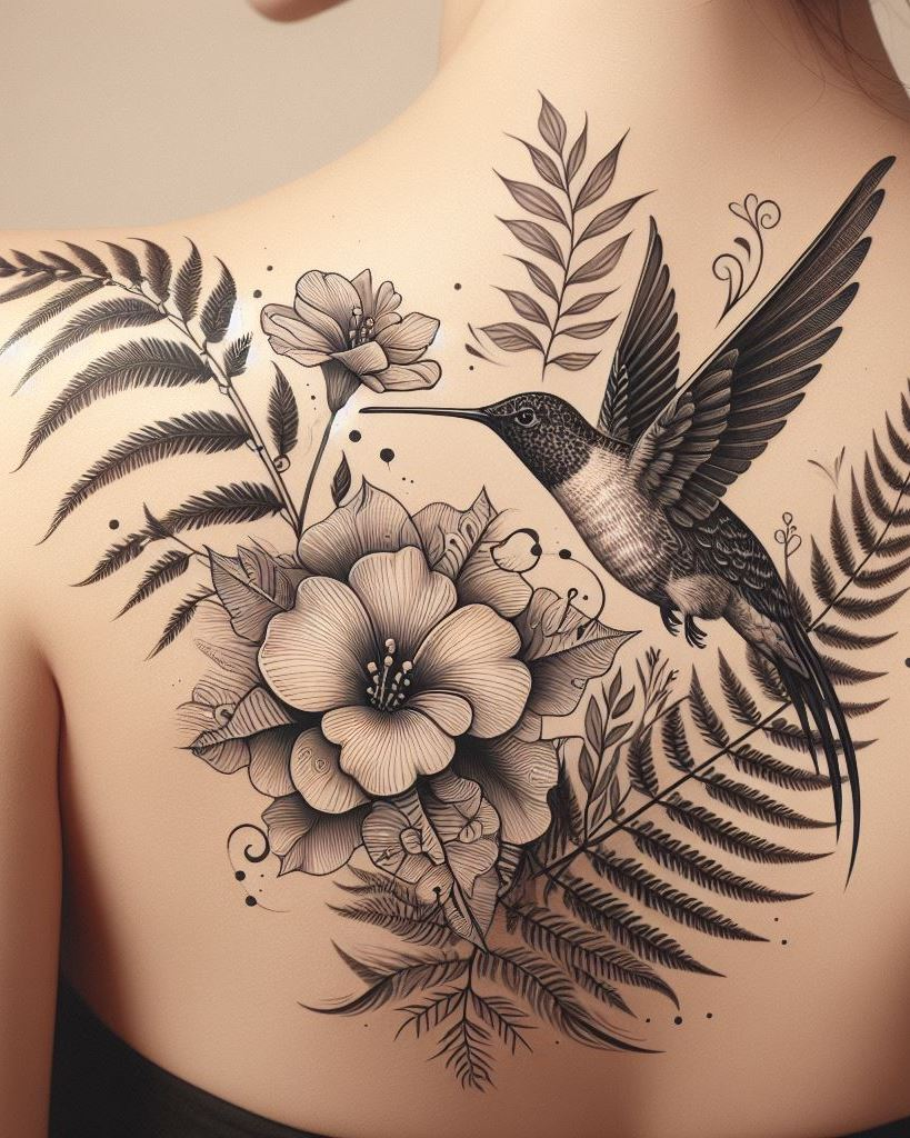 Shoulder and Back Tattoos: Mastering the Art of Placement | Pocoko Turn your back into a garden of delight with hummingbird tattoos. These whimsical designs celebrate the beauty of small moments and the strength in lightness, making your ink truly unforgettable.