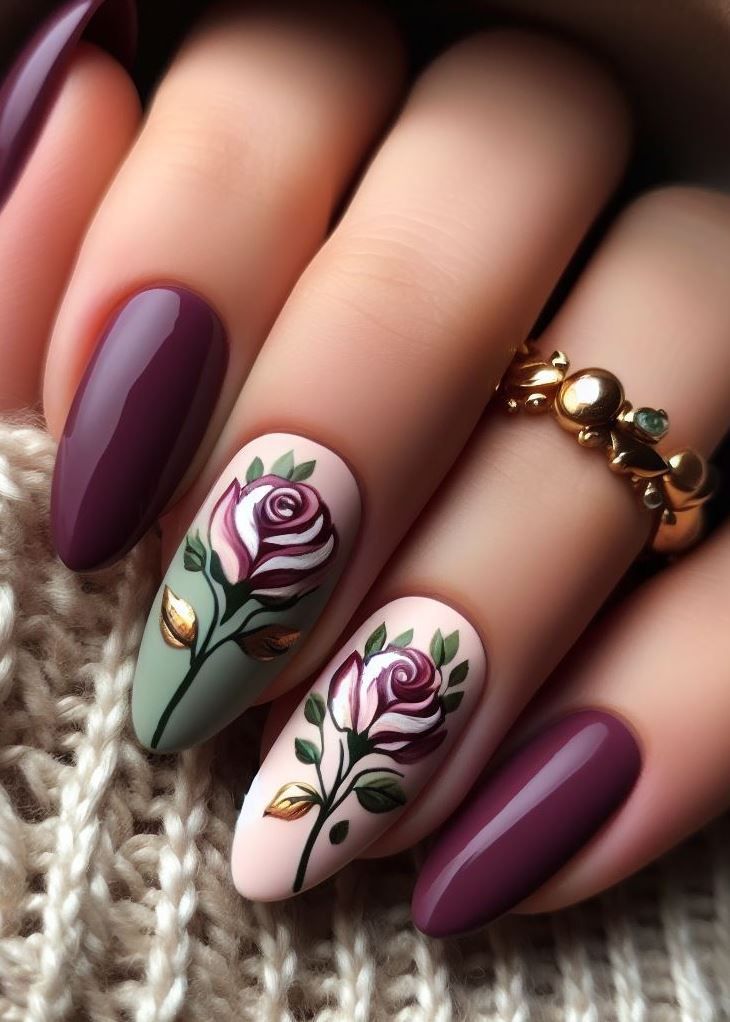Skip the Boring! Stunning Rose Nail Art Ideas | Pocoko 🌸 Lavender dreams meet snowy whites! These delicate rose nails evoke a serene garden at dawn. Picture sipping chamomile tea amidst blooming petals—pure relaxation for your fingertips.