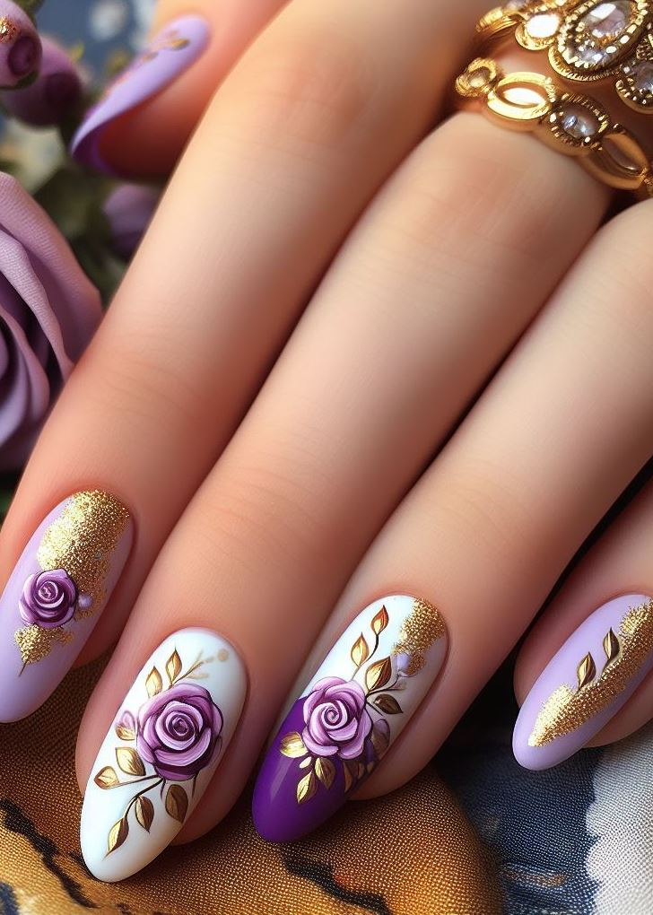 Skip the Boring! Stunning Rose Nail Art Ideas | Pocoko Lavender love affair! Combine mauve and white hues on your nails, then add a touch of whimsy with rose nail art. Whether you’re a hopeless romantic or simply adore pretty things, these nails are your canvas.