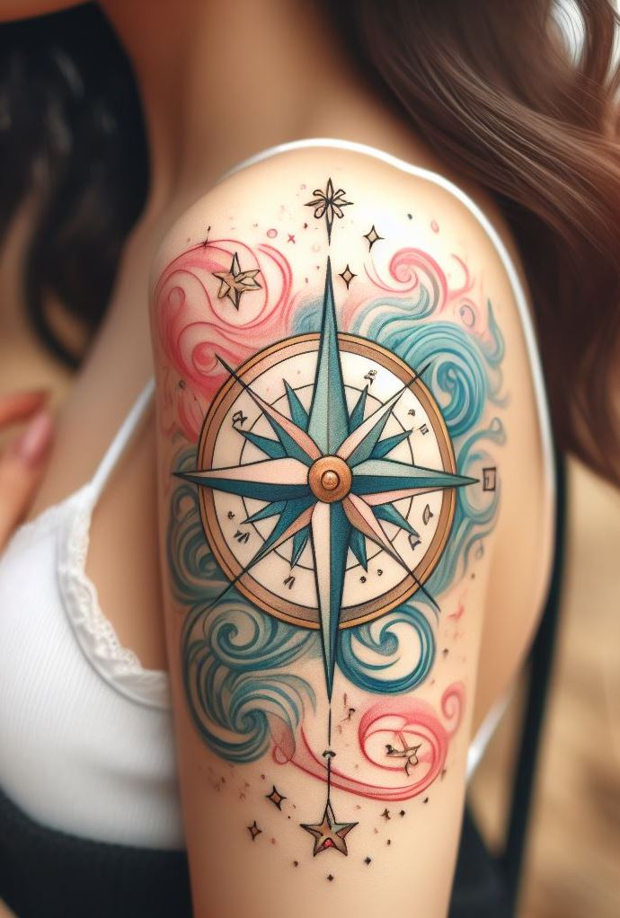 Guided by Stardust: Picture a tiny fairy perched on a compass rose, her wings shimmering like constellations. This tattoo whispers of adventure, destiny, and the magic that points us toward hidden realms.