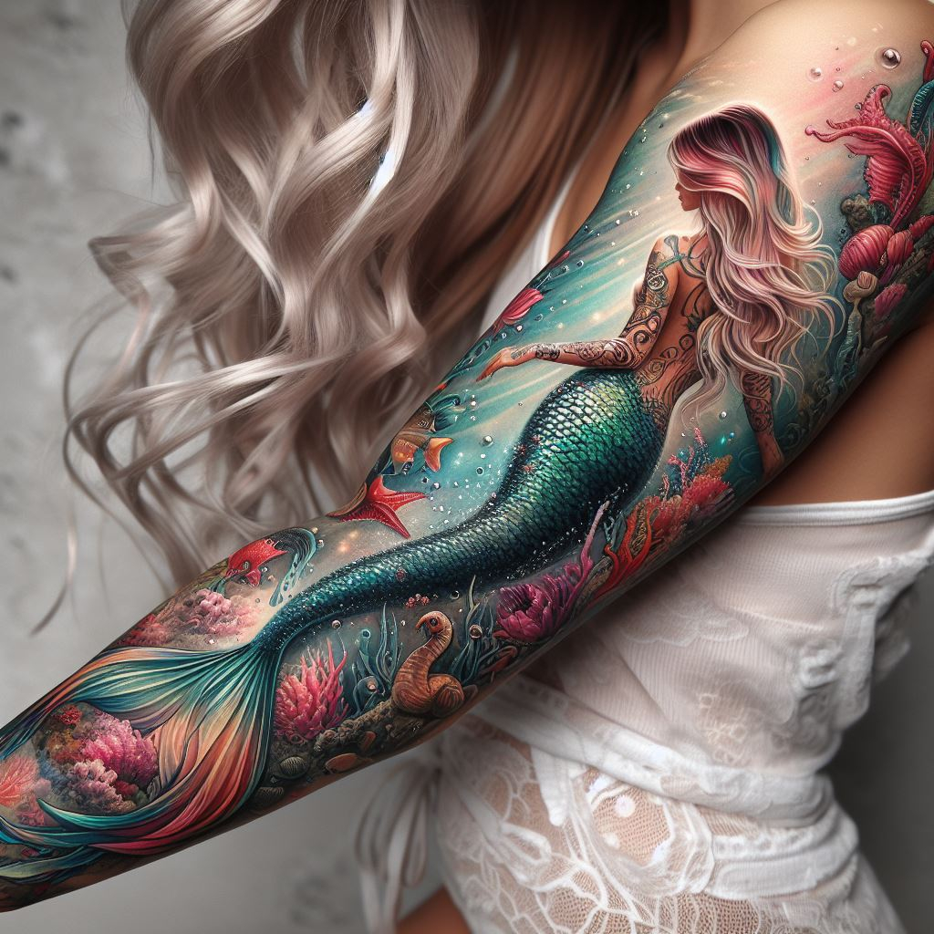 Tattoo magic: A mermaid entwined with an anchor, symbolizing strength and fluidity.