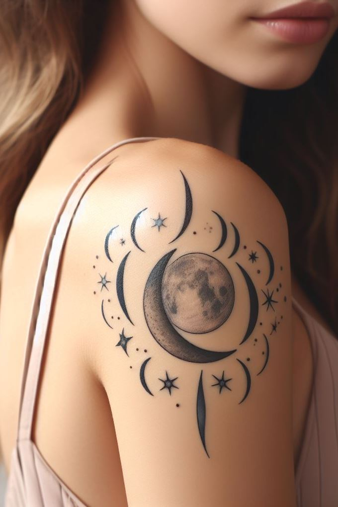 Moonlit ink dreams: A fairy’s face etched in silver, her eyes reflecting constellations.