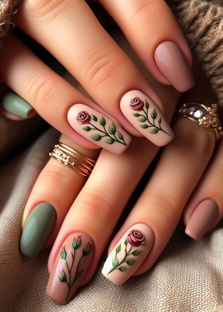 Skip the Boring! Stunning Rose Nail Art Ideas | Pocoko Peach ballerina nails with bling! Gradient peach meets playful gems, studs, florals, and glitter-outlined French tips. These nails steal the spotlight—prepare for compliments!