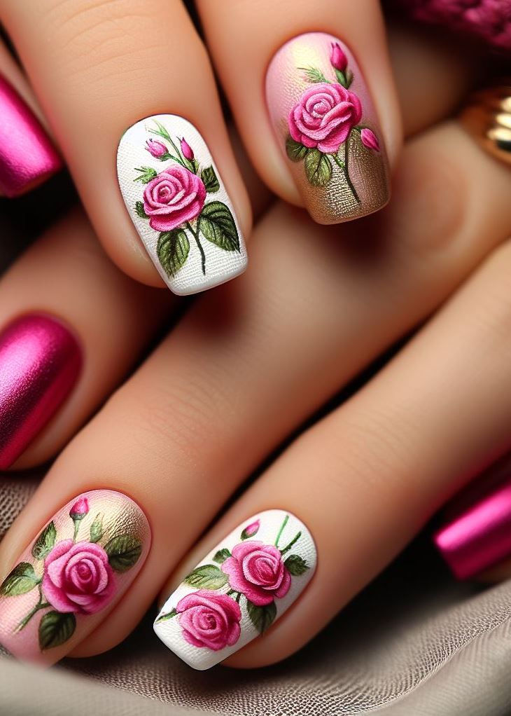 Skip the Boring! Stunning Rose Nail Art Ideas | Pocoko “Minimalist Petals”: Keep it simple with a single white rose on each nail against a soft pink background. Less is more, but the impact is undeniable. 🌹