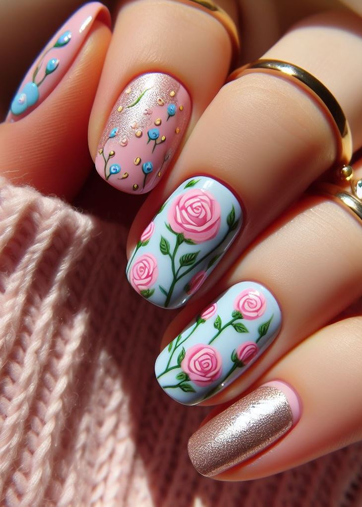 Skip the Boring! Stunning Rose Nail Art Ideas | Pocoko “Rose Quartz Dreams”: Imagine nails dipped in rose quartz crystals—soft pink with a hint of opalescent shimmer. Perfect for crystal-loving souls! 💎🌸