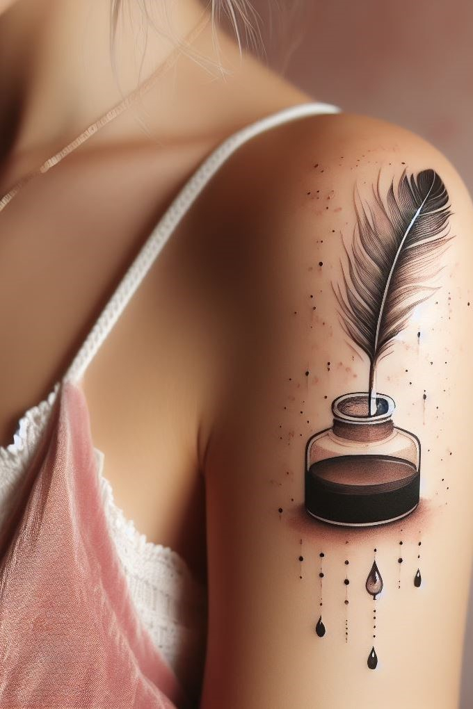 Ink your skin with literary magic: A quill and ink bottle tattoo. Because words are spells waiting to be written.