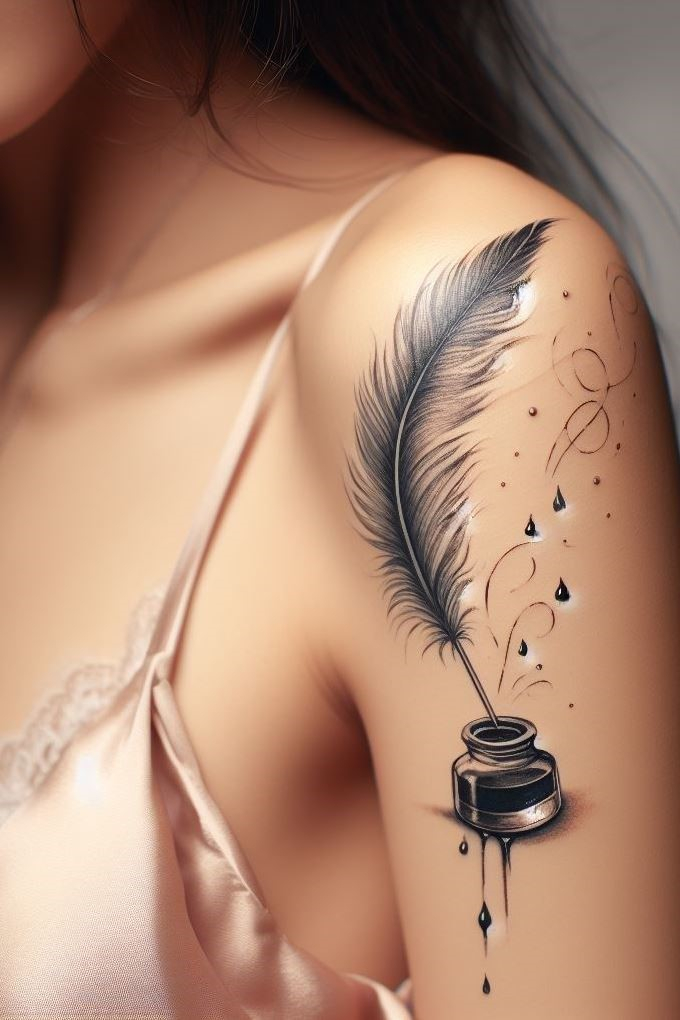 Ink Magic: 🖋️✨ These fairy tattoos blend the whimsy of quills and ink bottles with the enchantment of mythical creatures. Imagine a tiny fairy perched on an antique inkwell, ready to pen magical tales under the moonlight. A tattoo that whispers secrets!