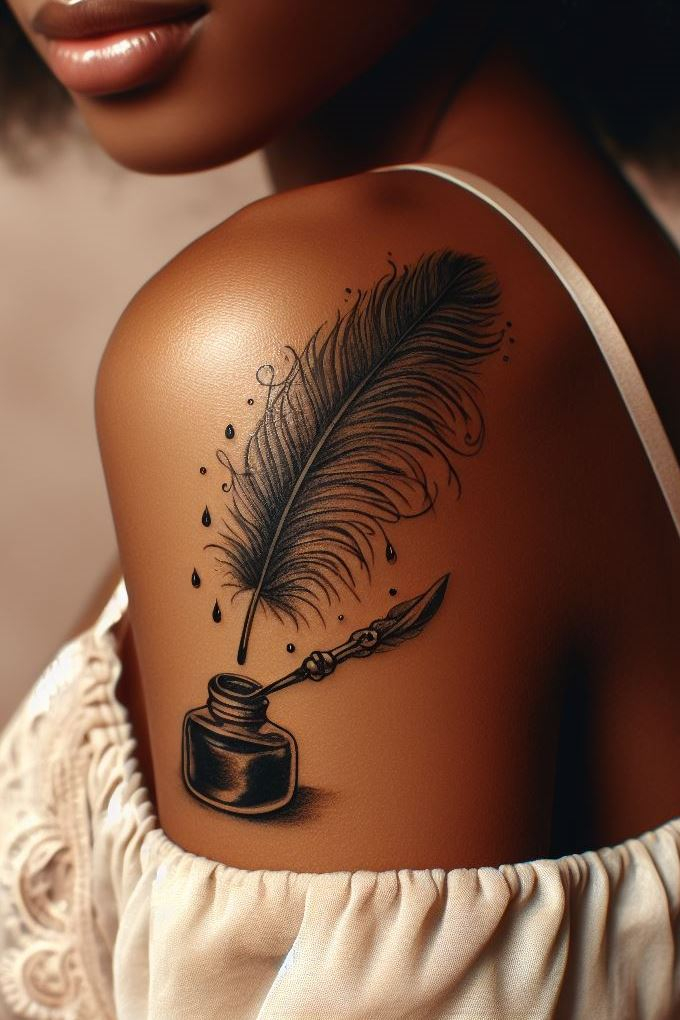 Tattoo inspiration: A fairy perched on an antique inkwell, her wings dipped in midnight ink.