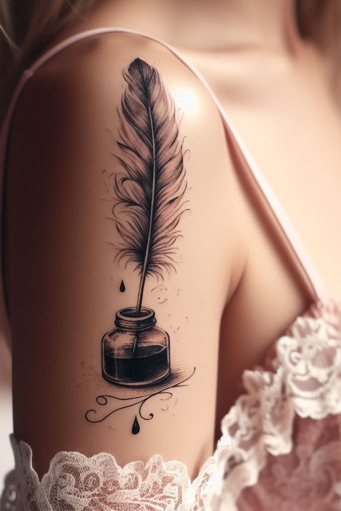 Quill and feather: A fairy scribing secrets on parchment. Her ink flows like stardust.