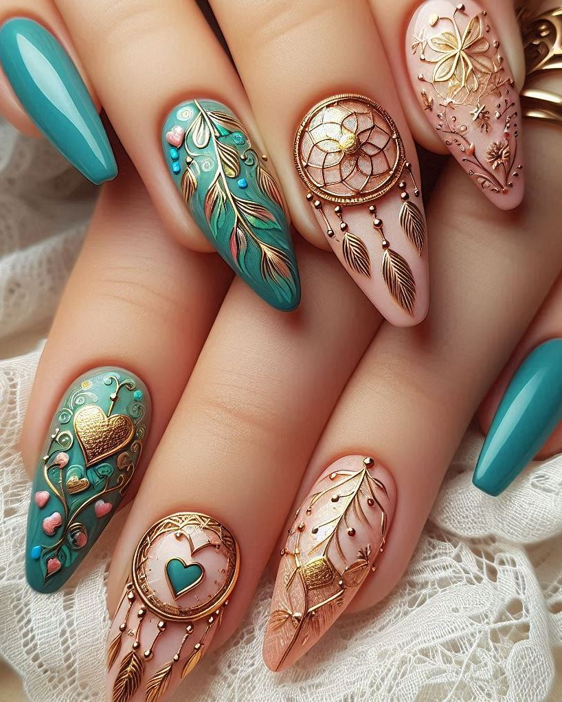 Feathers, rings, and dreamcatchers—these nails are a romantic dream.