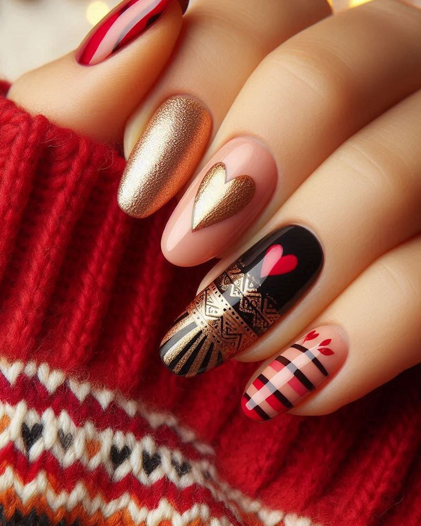 Sultry black and red illusion ombre nails—perfect for a romantic evening.