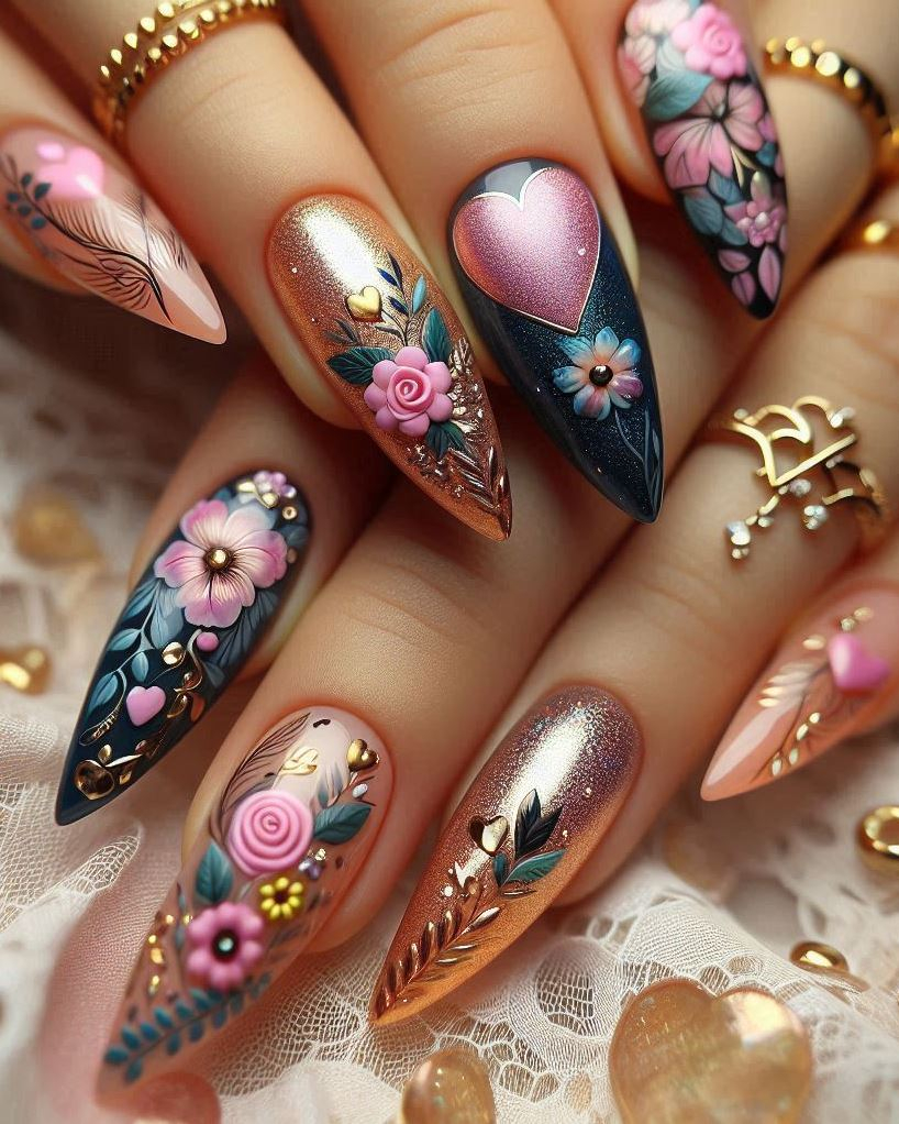 Roses are red, violets are blue, and these nail designs are blooming just for you! 🌹💙