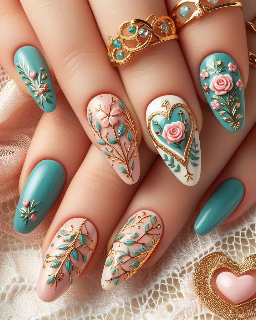 Tulip dreams: gradient pink and purple nails with handpainted tulip accents.