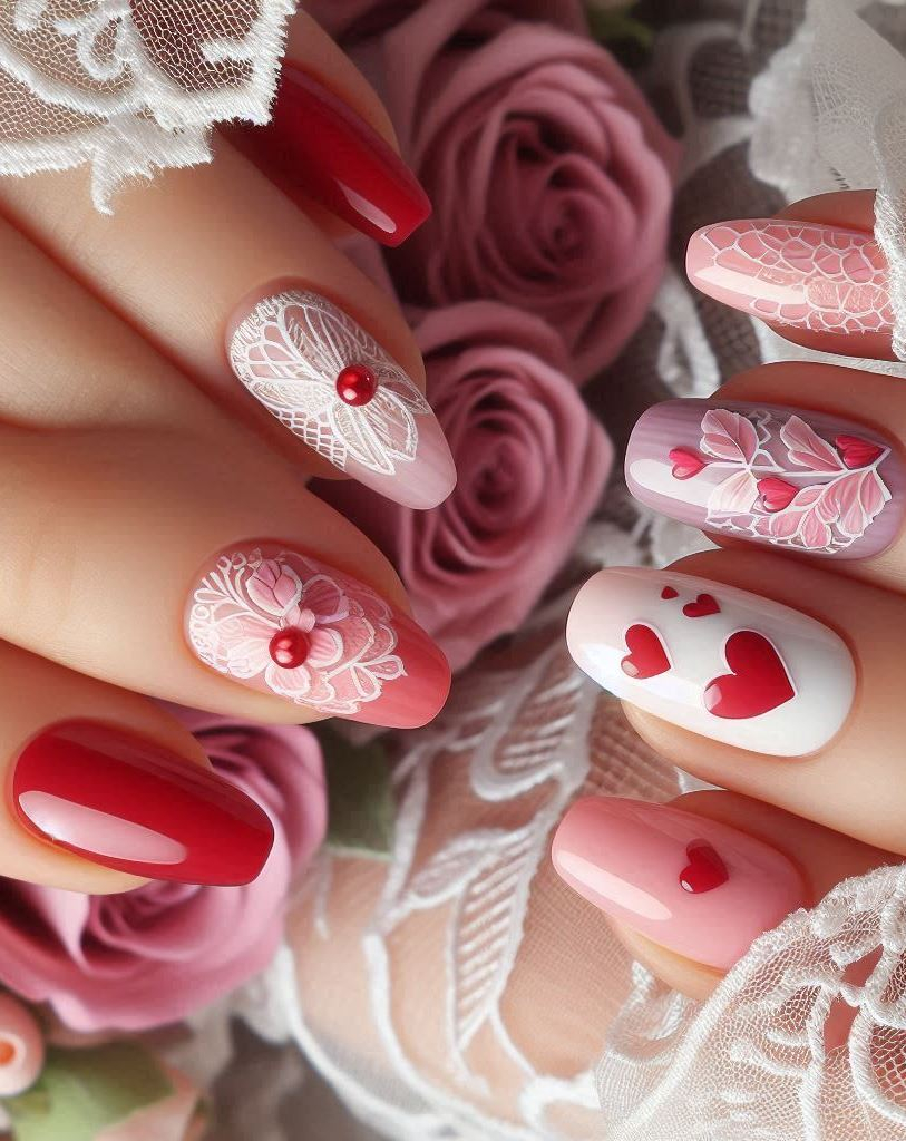 Lace Garden Party: Imagine sipping tea in a lace-adorned garden. These nails capture that essence.