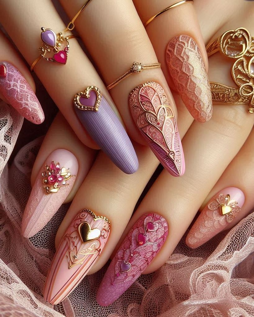 Cloud Nine: Dreamy pink and purple nails with fluffy cloud accents. Perfect for a day when you’re floating on air.