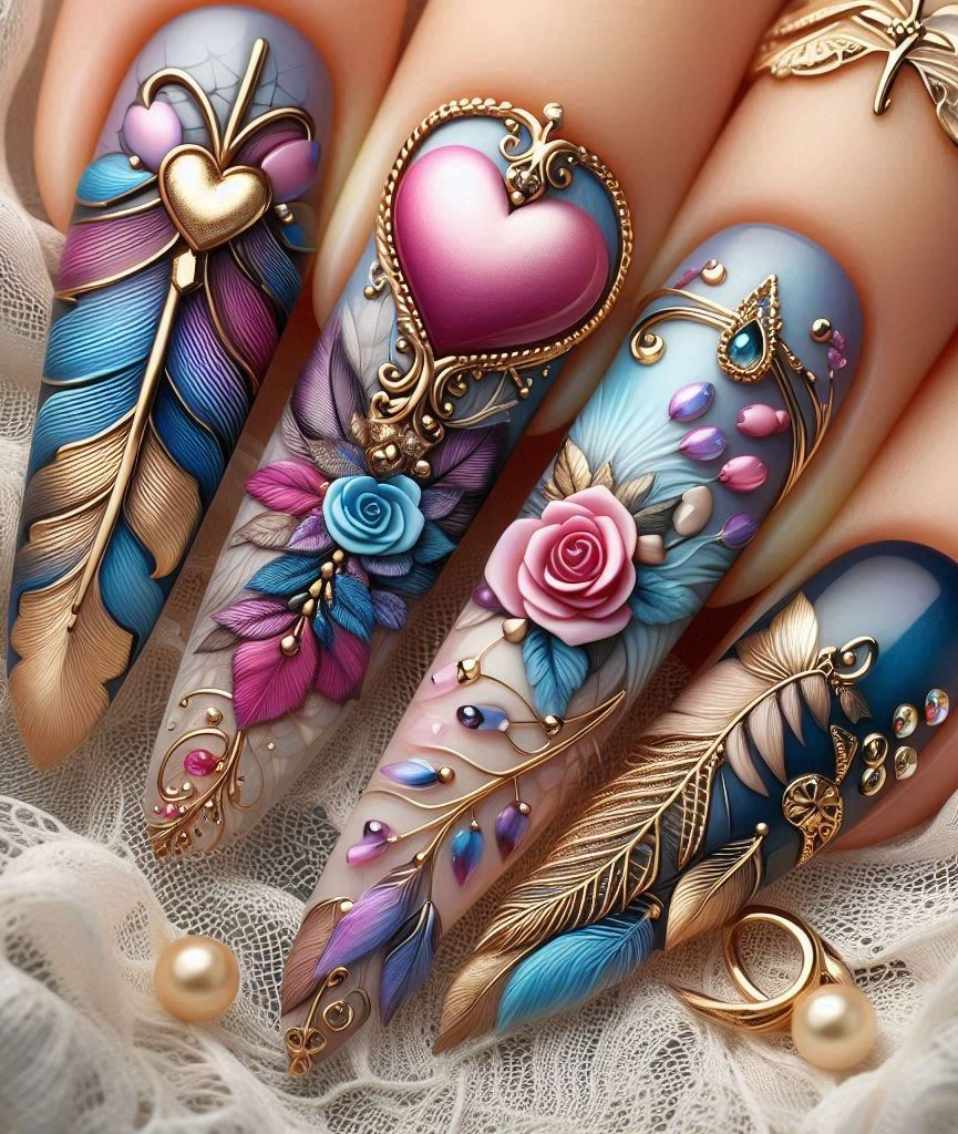 Majestic Marble: Royal blue and violet marble nails – a regal masterpiece.