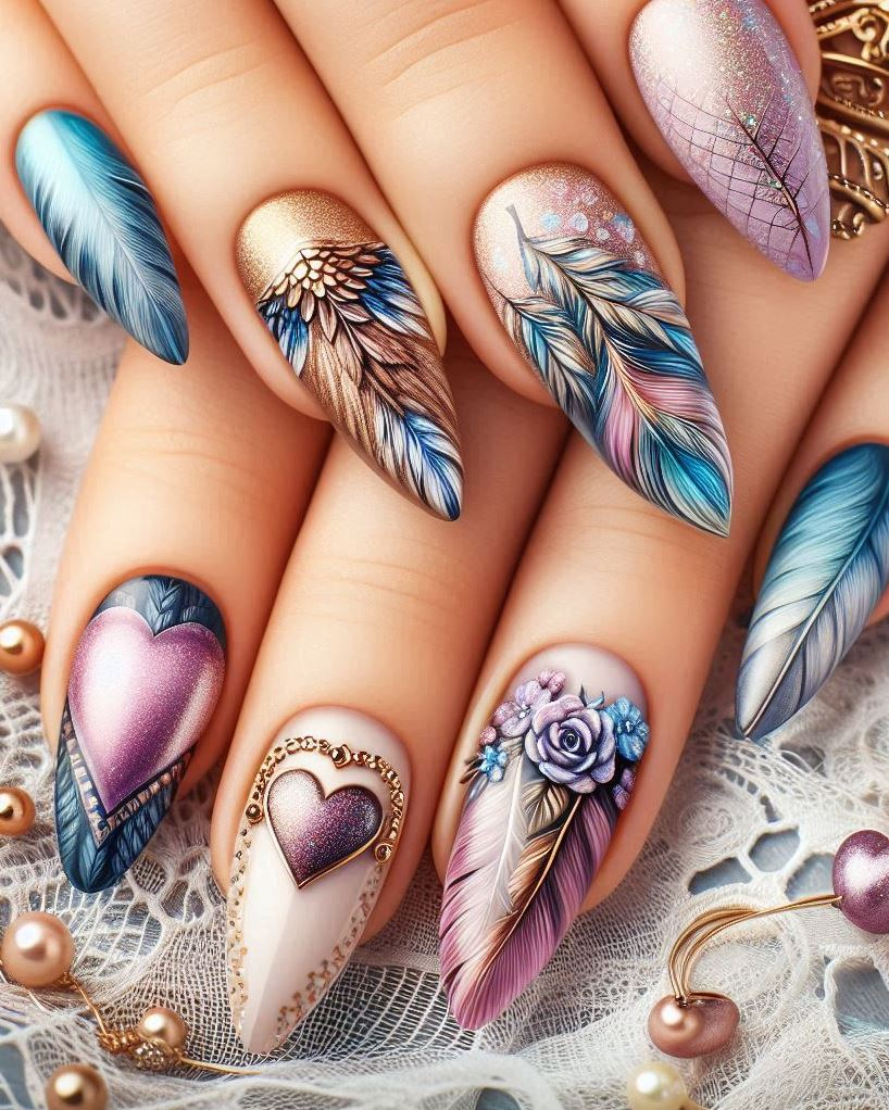 Gemstone Glam: Royal blue nails adorned with violet rhinestones. Shine bright like a gem.