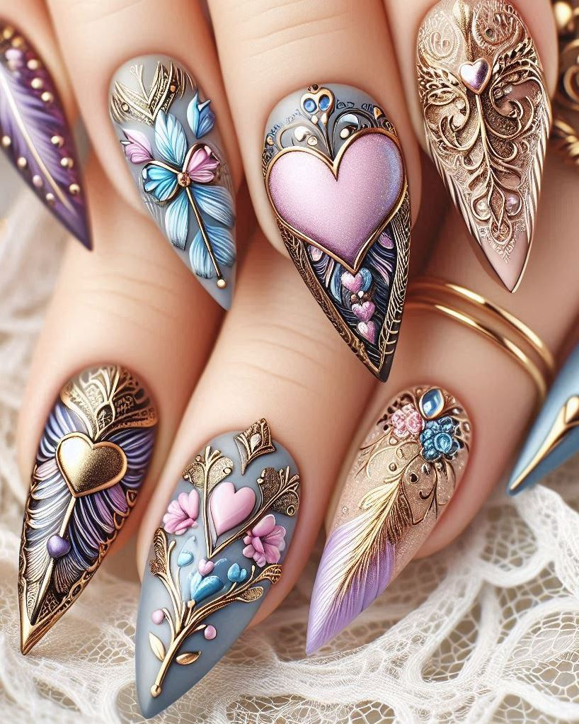 Starry Night: Deep royal blue with twinkling violet stars – your nails become a celestial masterpiece.