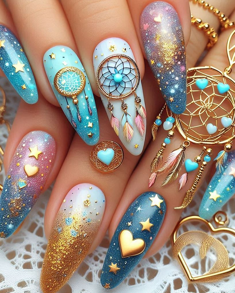 Starry-eyed elegance meets your fingertips with these cosmic-inspired nails. Imagine swirling nebulae, twinkling constellations, and moonlit hues—all captured in a single manicure. Shine bright like a supernova!