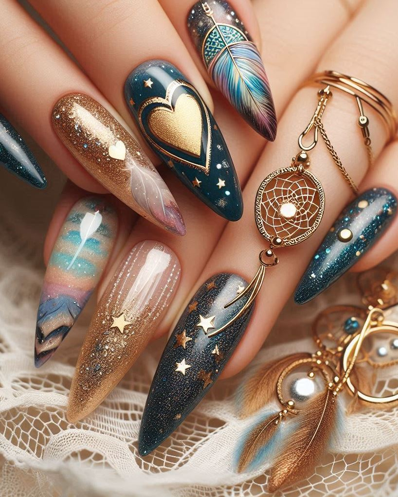 Interstellar ombré: From deep indigo to cosmic lavender, these nails transition seamlessly through the galaxy. A stellar gradient for the fashion-forward stargazer.