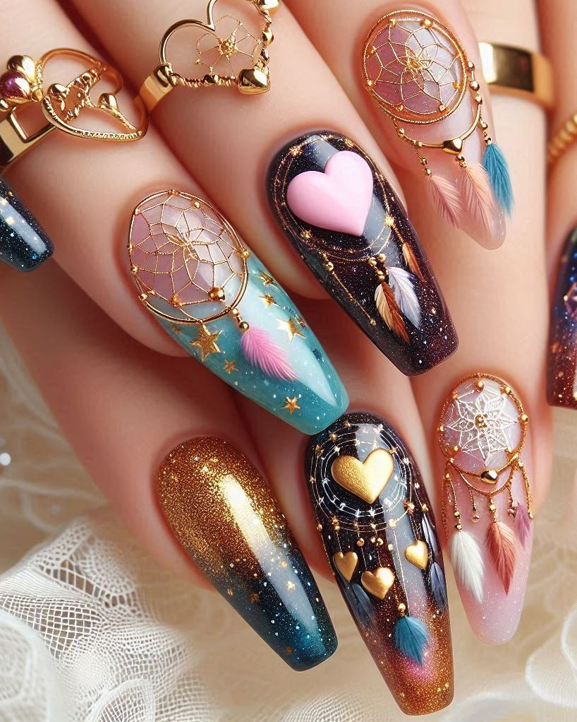 Midnight stardust: These black galaxy nails are like secrets whispered between constellations. Dark, mysterious, and utterly captivating.