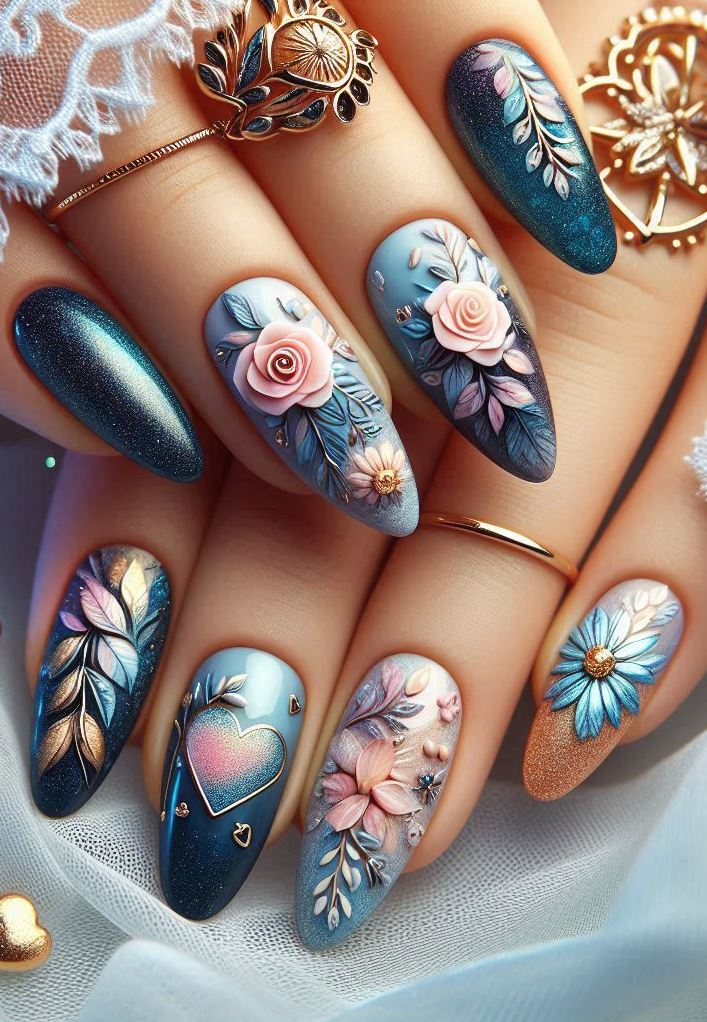 Cosmic romance: Picture a meteor shower on your nails. Each glittering speck tells a love story across the universe. Date night just got intergalactic!