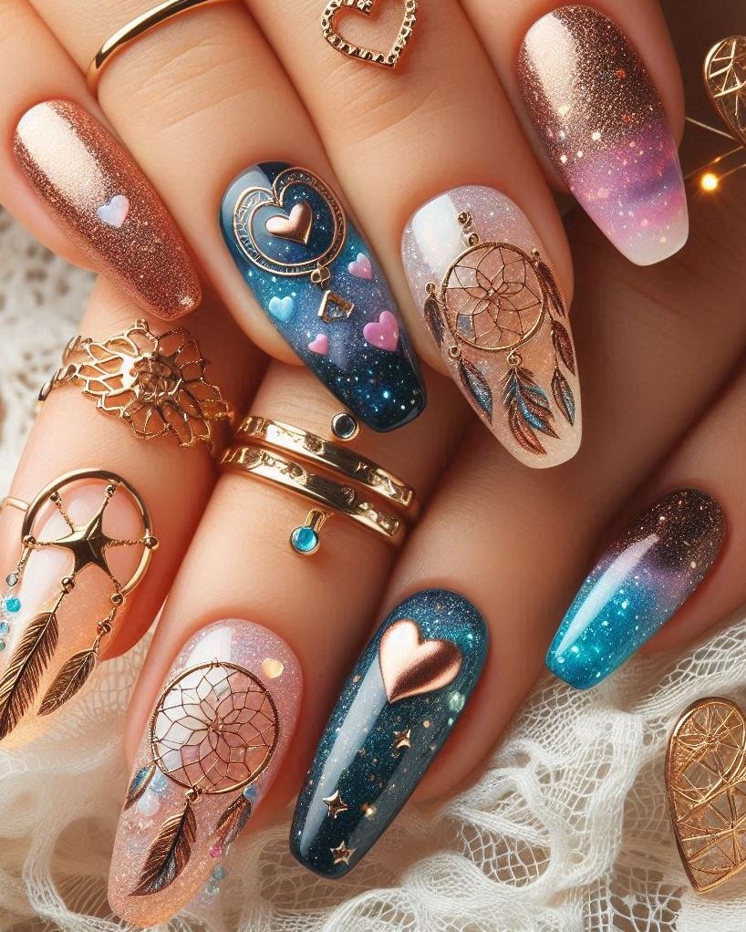 Nail art nebula: Swirls of cosmic gas, vibrant hues, and a touch of magic. These nails are like gazing at the birth of a star—captivating and full of wonder.